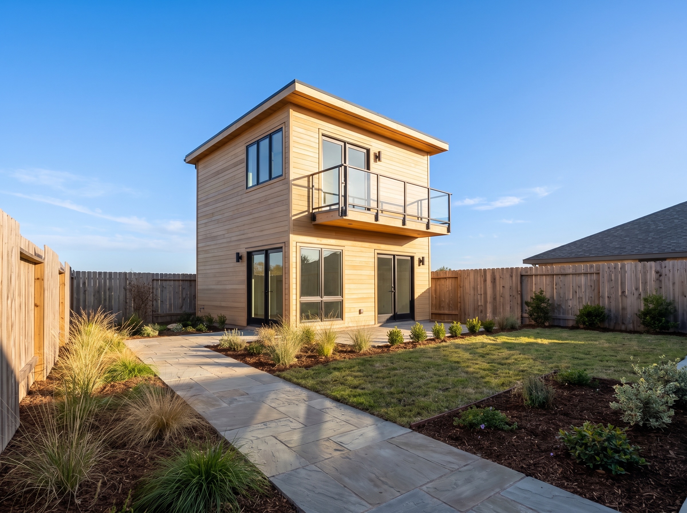 Modern two-story detached ADU built in a former empty backyard