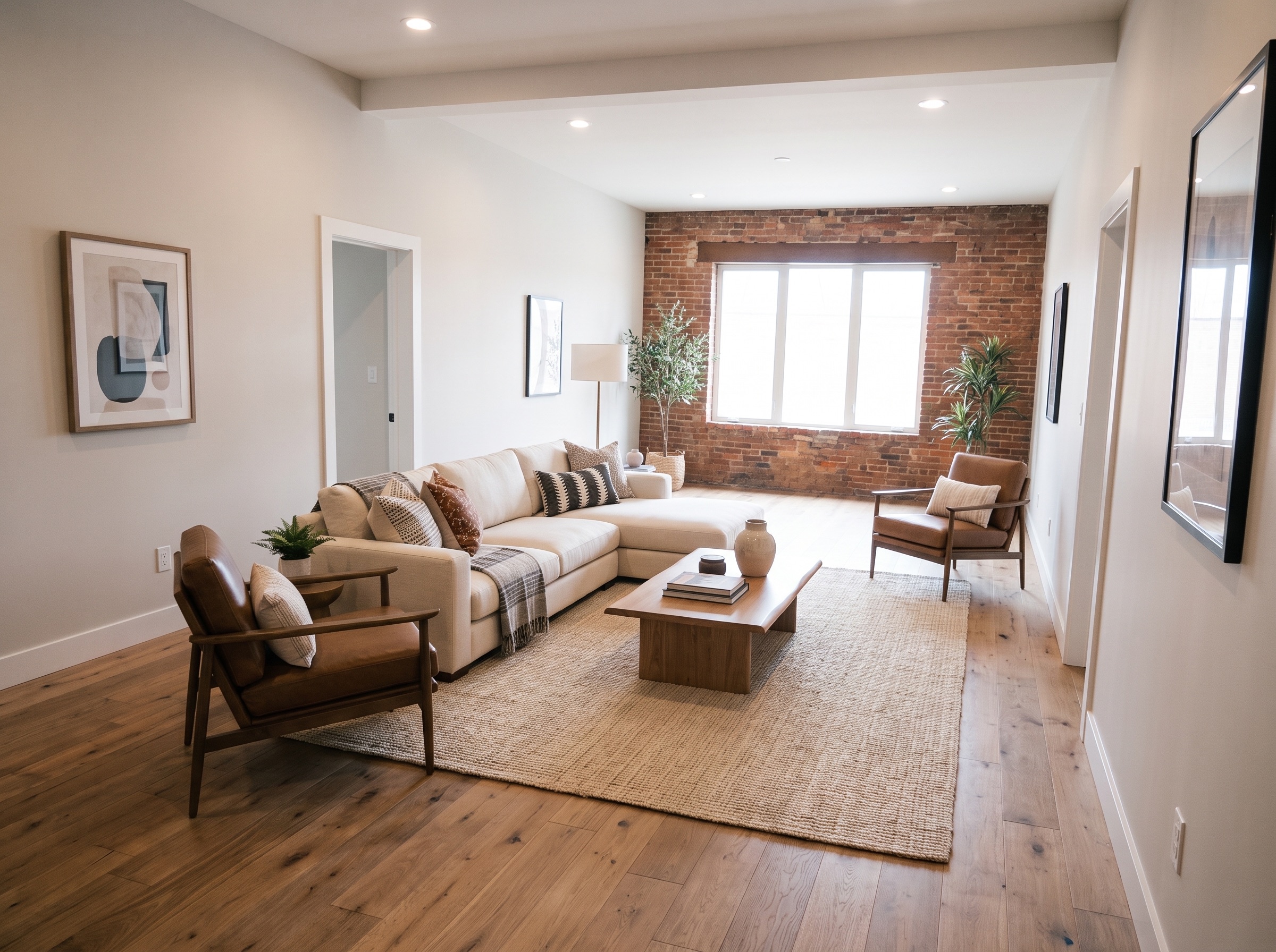 Bright, finished ADU living room with modern furnishings